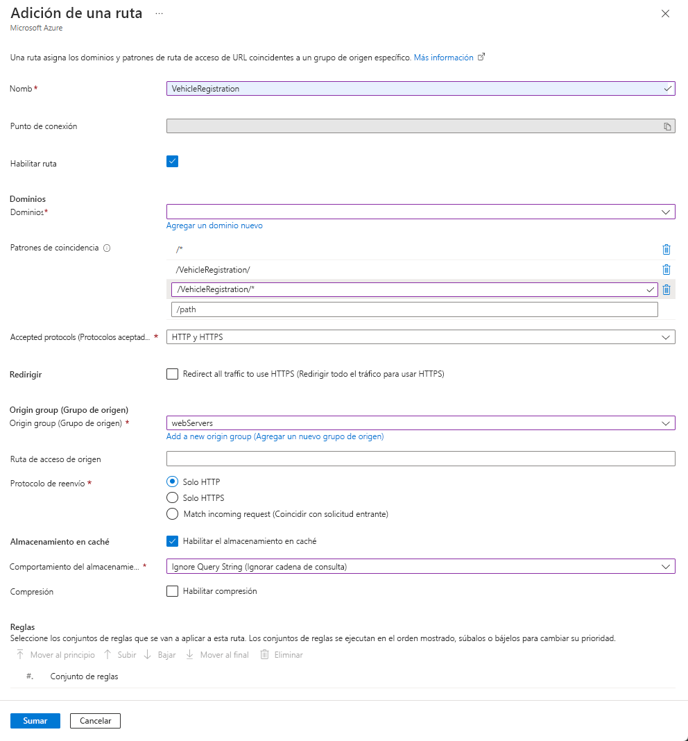 Screenshot of vehicle registration route settings.