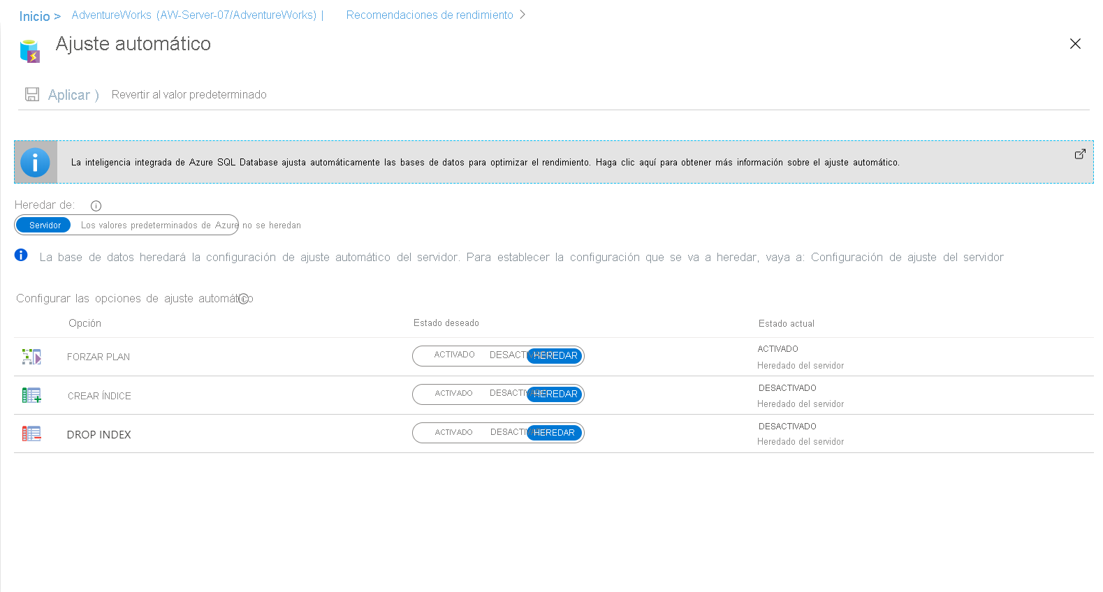 Captura de pantalla de las opciones de ajuste automático