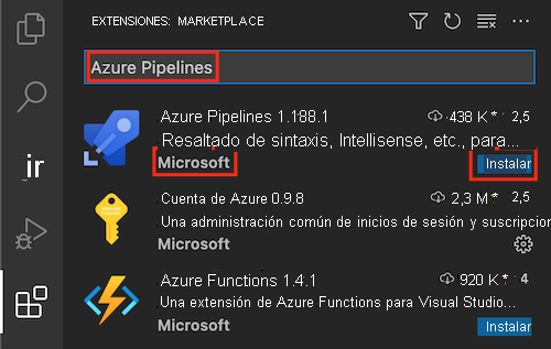 Captura del menú Extensiones de Visual Studio Code con la extensión 