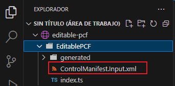 Captura de pantalla que muestra el archivo ControlManifest.Input.xml.