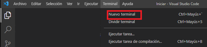 Captura de pantalla que muestra la nueva selección de terminal en Visual Studio Code