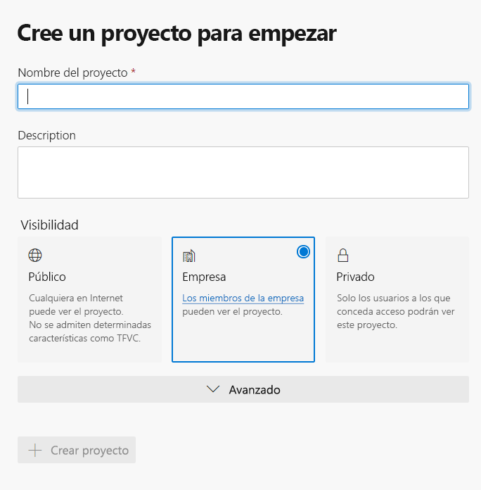 Screenshot that shows the prompt to create a project.