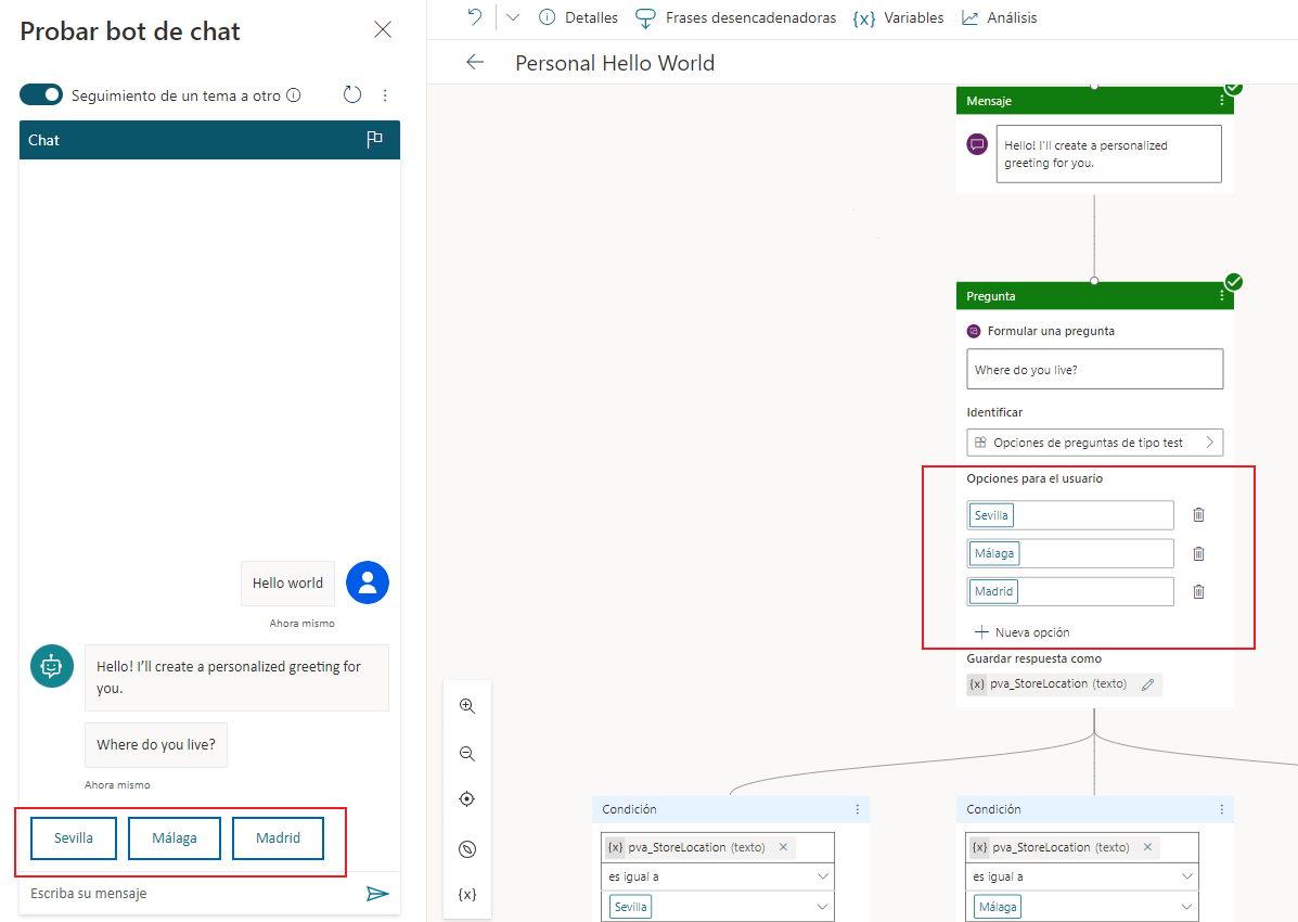 Captura de pantalla de Rastrear conversación en Microsoft Copilot Studio