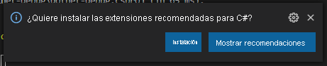 Screenshot of Visual Studio Code prompt to install the C# extension.