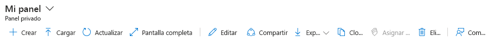 Captura de pantalla de los controles del panel en Azure Portal.