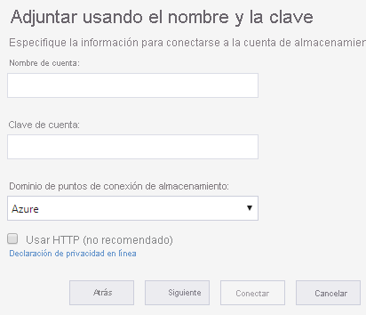 Captura de pantalla del asistente de Explorador de Azure Storage para conectarse a una cuenta de almacenamiento externa.