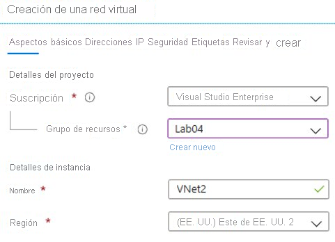 Screenshot that shows how to create a virtual network in the Azure portal.