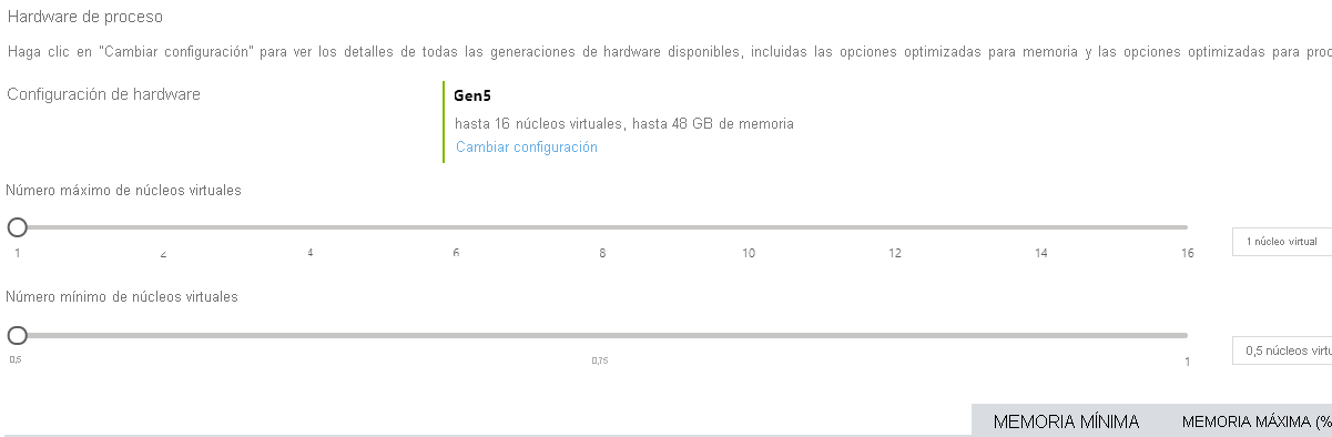 The Azure SQL Database Serverless Settings in the Azure portal