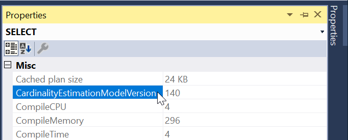 Busque la versión del modelo de CE desde el plan de ejecución ventana Propiedades.