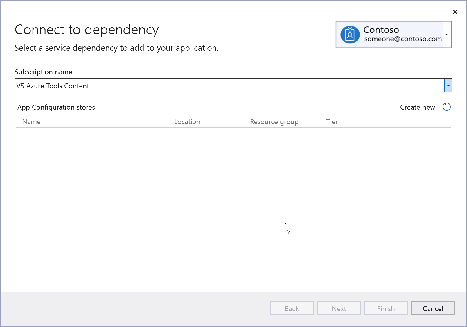 Captura de pantalla en la que muestra Conectar con la dependencia para Azure App Configuration.