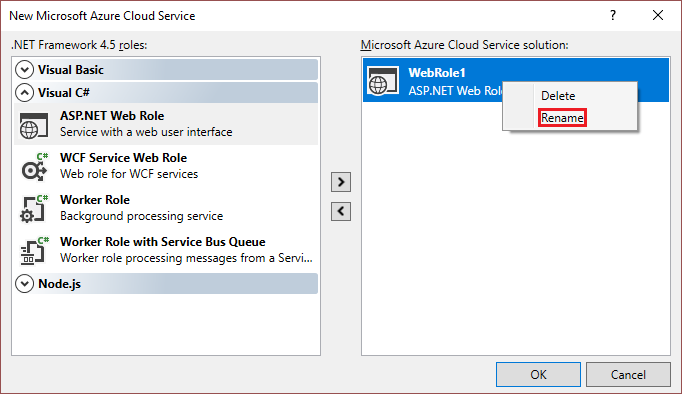 Cambio de nombre de rol de servicio en la nube de Azure