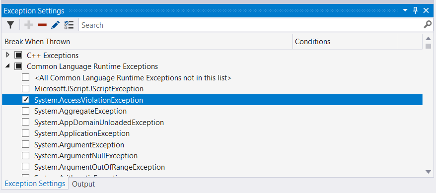 Captura de pantalla de la casilla Configuración de excepciones.