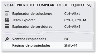 Screenshot of View, Property Pages menu item.