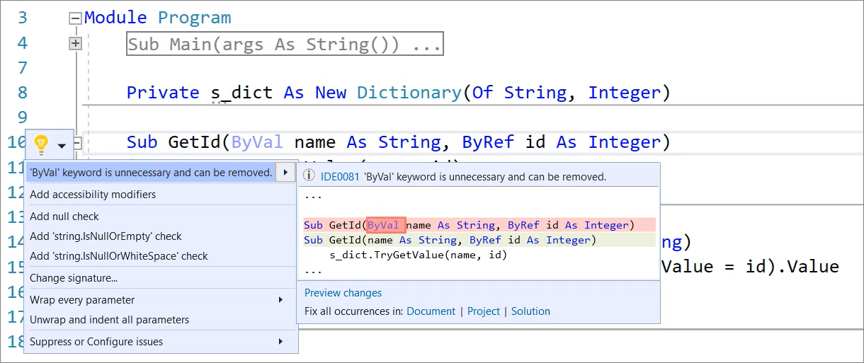 Refactorización para quitar ByVal en Visual Basic