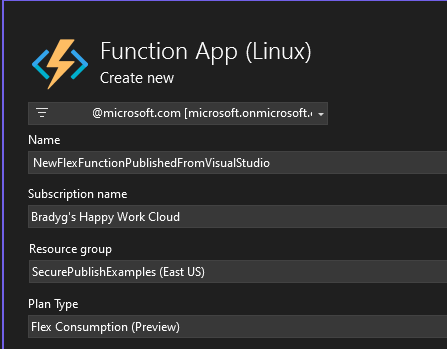 Publicación de Consumo flexible de Azure Functions