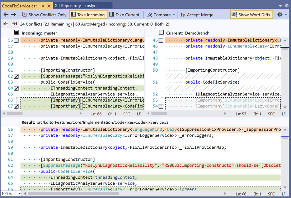 Editor de combinación en Visual Studio