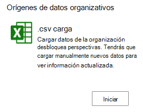 Captura de pantalla que muestra .csv icono de carga y la opción Inicio.