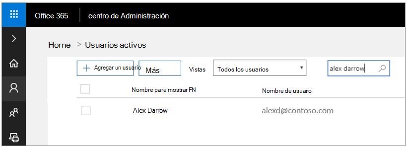 Captura de pantalla que muestra la sección Usuarios de Centro de administración de Microsoft 365.