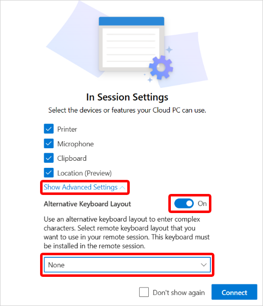 Screencap of In Sessions Settings window Alternative Keyboard Layout.