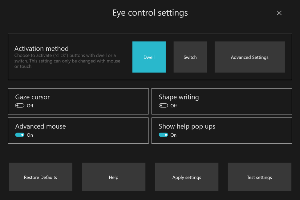 Configuración del control ocular.