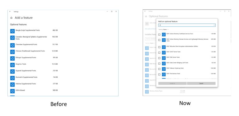 Mejora de la página Características opcionales en Configuración.