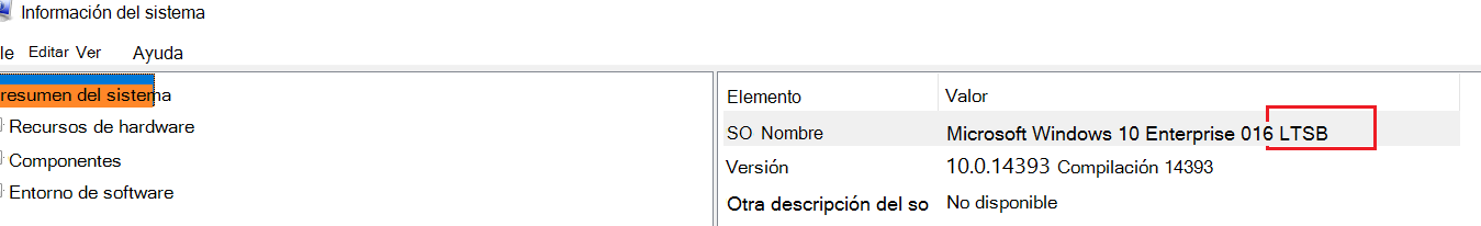 captura de pantalla del texto de visualización de Información del sistema.