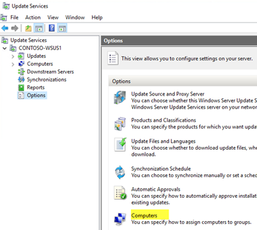 Seleccione Comptuers en la consola de administración de WSUS.