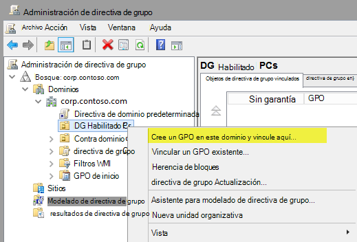 directiva de grupo Management, cree un GPO.