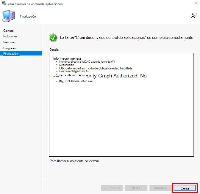 Confirme la regla de ruta de acceso de App Control en Configuration Manager.