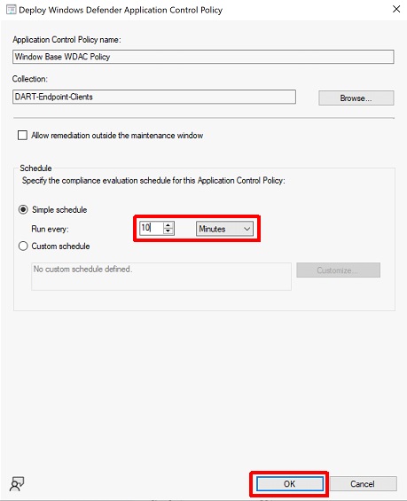 Cambie la programación de implementación de App Control.