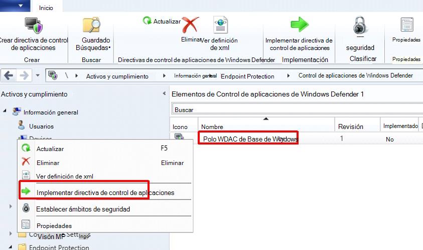 Implemente El control de aplicaciones a través de Configuration Manager.