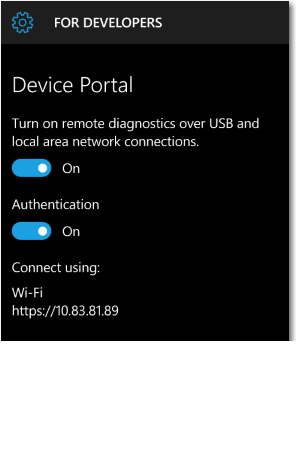 Captura de pantalla de la página de configuración de Portal de dispositivos desde un Windows Phone.