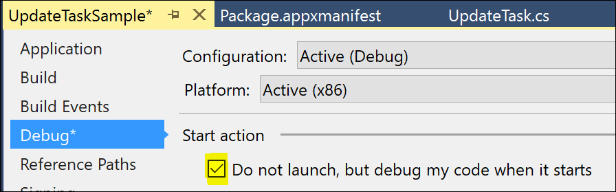 establecer la configuración de depuración