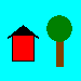 ilustración usada como base de otras ilustraciones de este tema: una casa y un árbol en segundo plano y centrados en un rectángulo