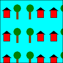 Ilustración en la que se muestra la imagen base repetida horizontalmente, pero las instancias numeradas uniformemente se invierten horizontalmente