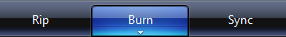 captura de pantalla de la barra de menús con rip, burn y sync 