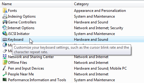 captura de pantalla de la vista de lista con un teclado infotip 