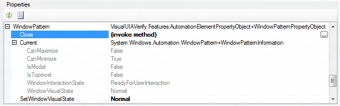 método close del patrón de control de ventana invocado desde el panel de propiedades