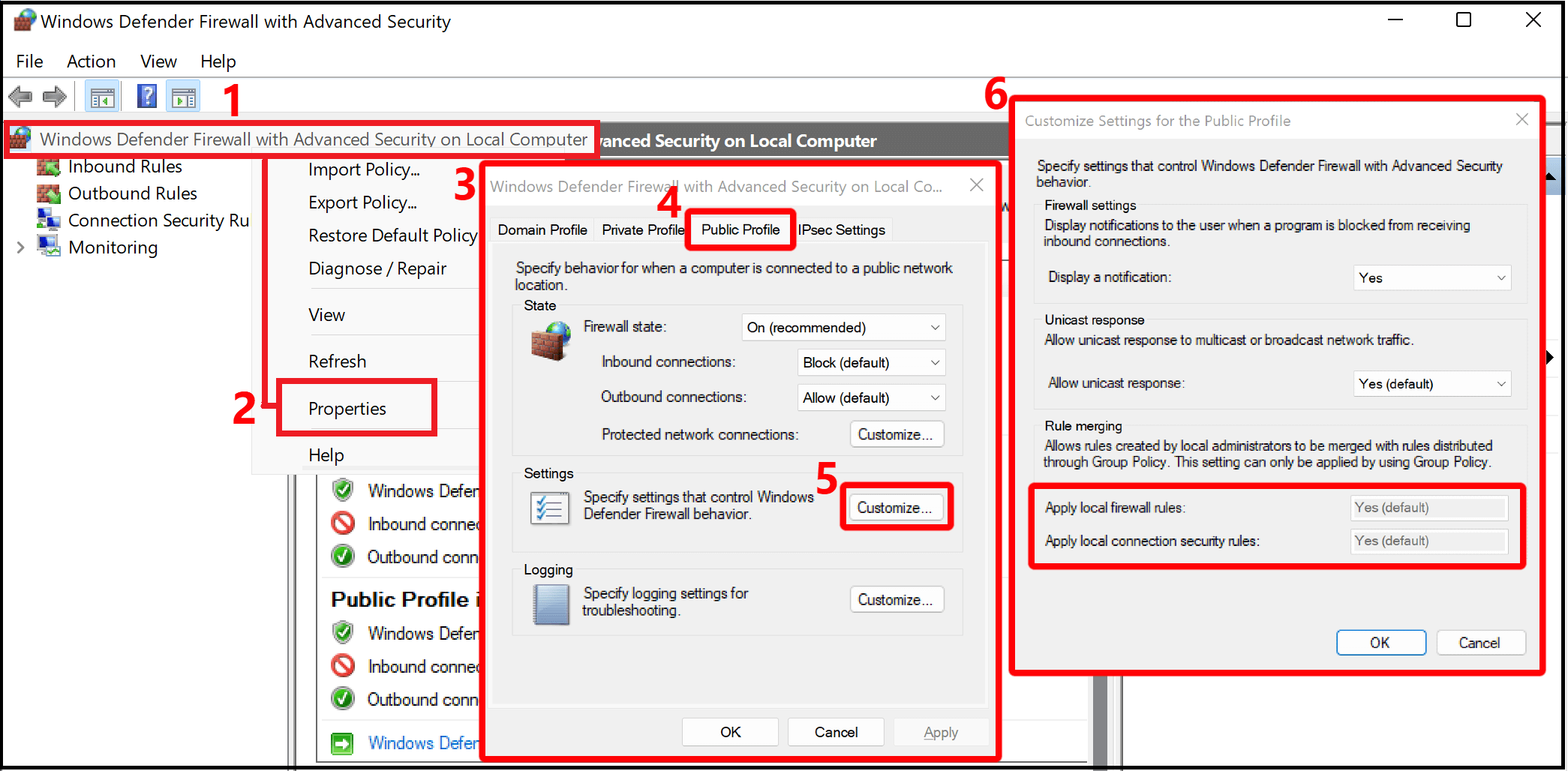 Captura de pantalla de la configuración de Firewall de Windows