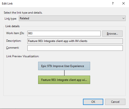 Screenshot of Links and Attachments dialog, Links tab, Edit link dialog.