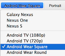 Selecting the Android Wear Square screen in the Xamarin Android Designer