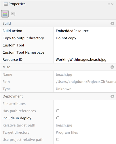 Embedded resource properties pad