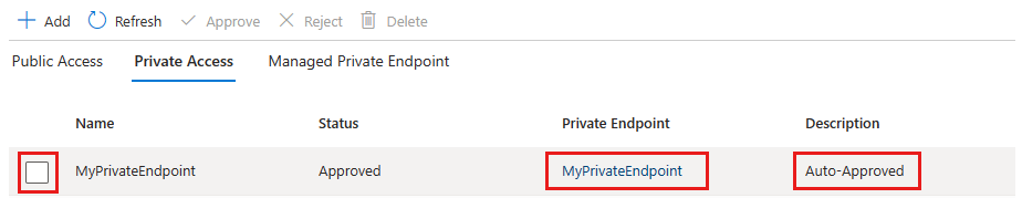 Capture d’écran de la page de gestion du point de terminaison privé sur le portail Azure.