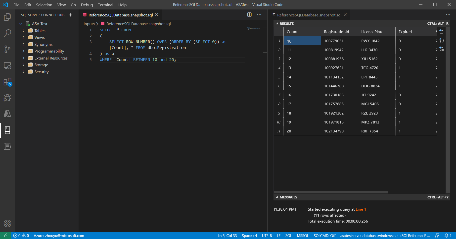 Les résultats de la recherche de requête s’affichent dans un onglet de l’éditeur VS Code.