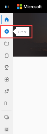 Capture d’écran montrant le volet de navigation avec l’info-bulle ouverte pour l’onglet Créer.