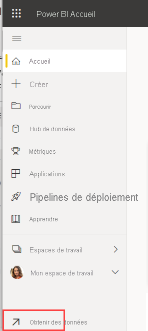 Capture d’écran montrant le lien Obtenir des Données au bas du volet de navigation.