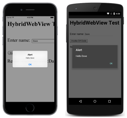 HybridWebView sur chaque plateforme