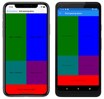 Capture d’écran de Grid sans espacement entre les cellules