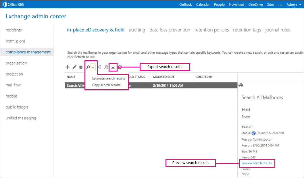 Estimer, afficher un aperçu, copier et exporter les résultats de la recherche.