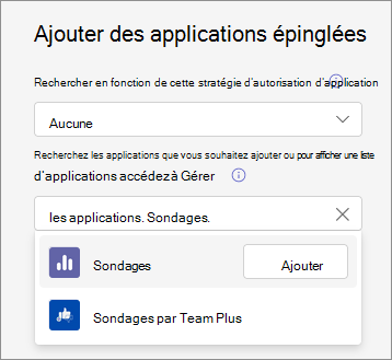 Capture d’écran montrant comment ajouter des applications épinglées dans la stratégie de configuration d’application.